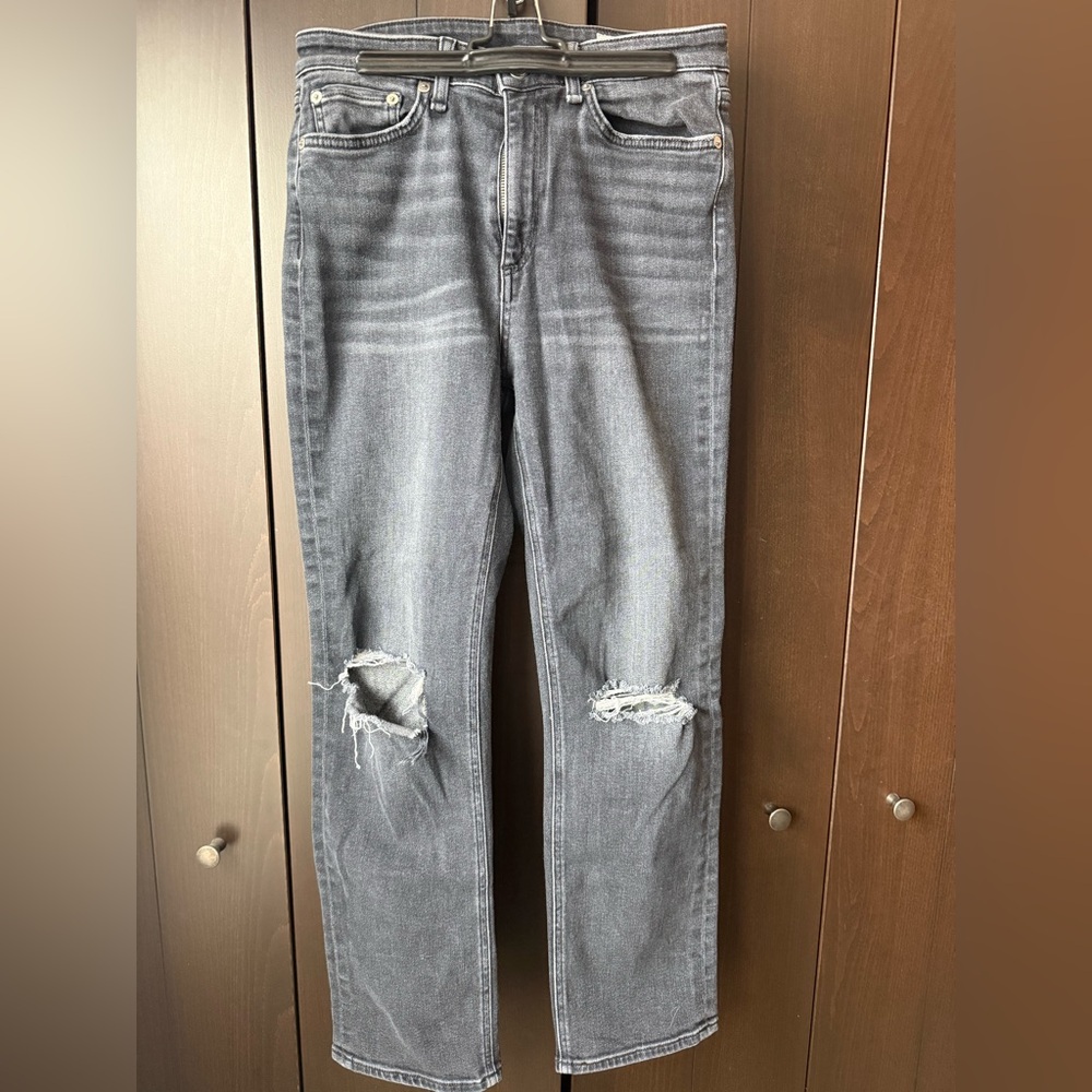 Rag & Bone Nina High Rise Ankle Cigarette Jeans Gray Distressed Knee